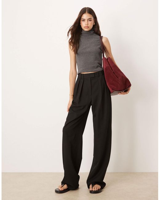 ASOS Natural Tall Tailored Wide Leg Trousers With Pleat Detail