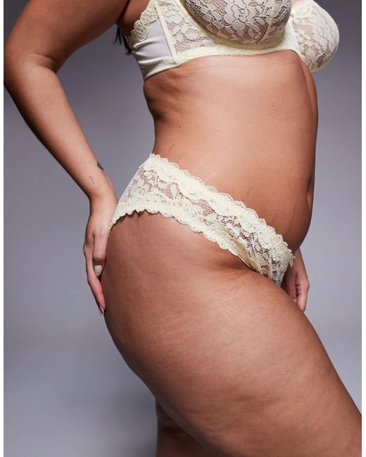 ASOS Yellow Asos Design Curve Hazel All Over Lace Brazilian With Lace Trim
