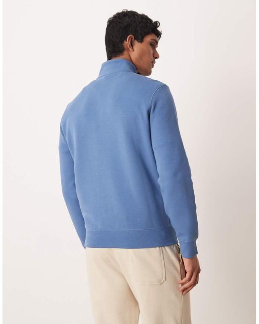Polo Ralph Lauren Blue Icon Logo Double Knit Jersey Quarter Zip Sweatshirt for men