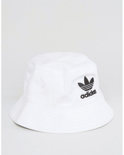 adidas Originals Cotton Originals Logo Bucket Hat In White | Lyst