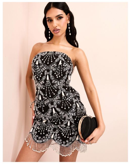 ASOS Black Pearl Embellished Mini Dress With Scallop Hem