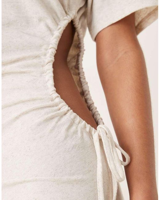 ASOS White Linen Look Cut Out Side Midi Dress