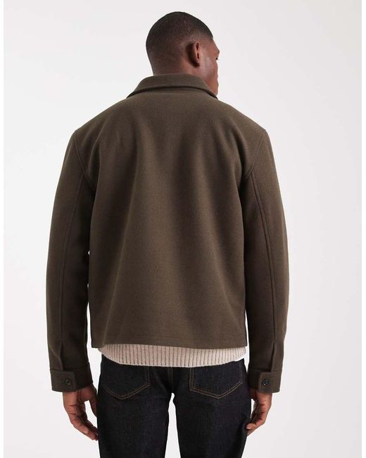 ASOS Brown Wool Look Harrington Jacket for men