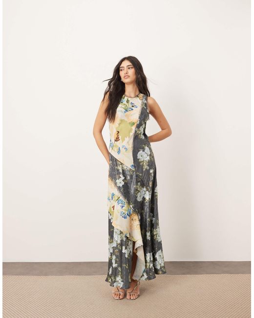 ARRANGE Natural – midikleid mit blumenprint, racer-ausschnitt und colourblock-detail