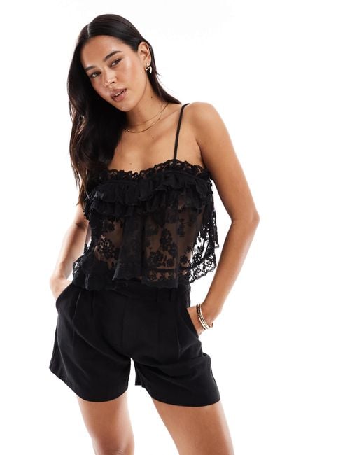 Miss Selfridge Black Premium Lace Baby Doll Top