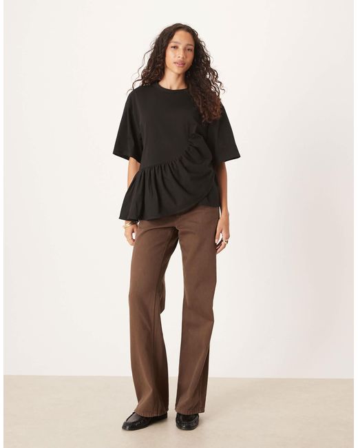 ASOS Black Boxy Tee With Asymmetric Peplum Hem