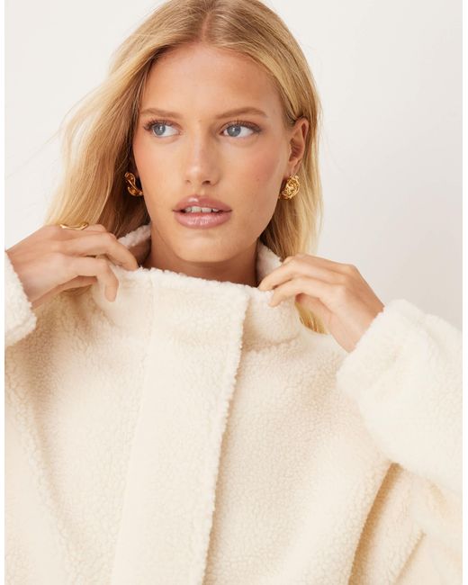 ASOS Natural Zip Up Borg Fleece With Bubble Hem