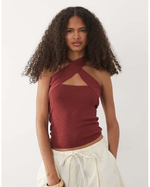 Mango Red Teen Knitted Cross Front Halterneck Top