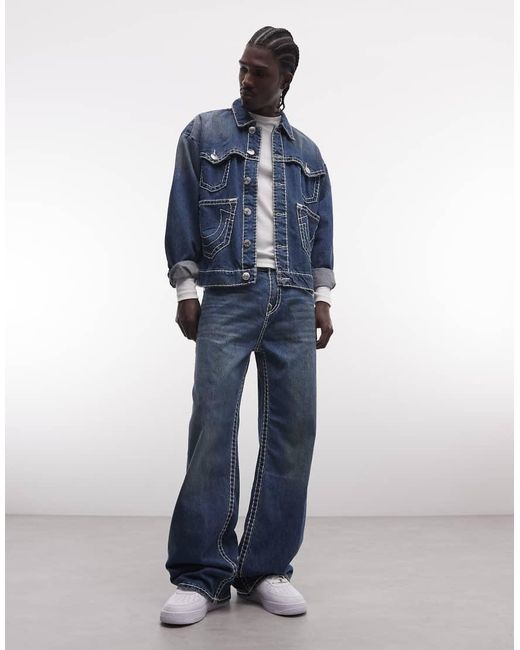 True Religion Blue Super T Drop Shoulder Multi Pocket Co-ord Denim Jacket for men