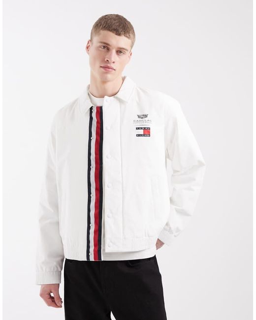 Tommy Hilfiger White X Cadillac F1 Chevron Coach Jacket for men