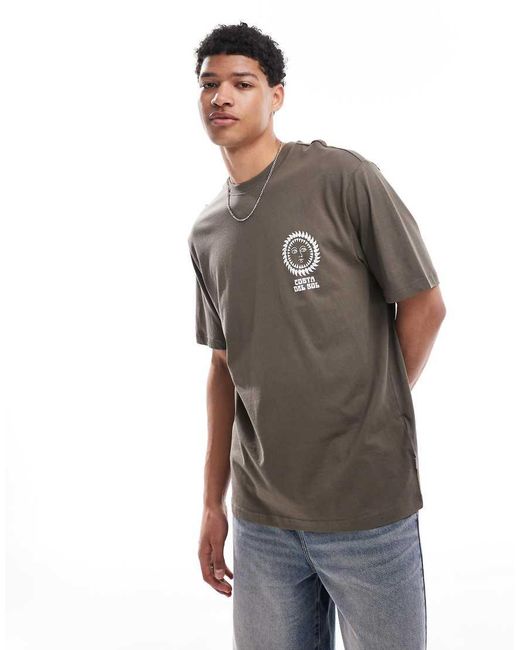 Camiseta Marrón Extragrande Con Estampado De Sol En La Espalda De Only & Sons de hombre de color Gray