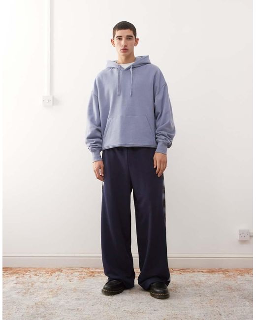 Reclaimed (vintage) Joggingbroek Met Wijde Pijpen En Geruite Streep Aan De Zijkant in het Blue voor heren