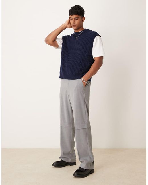 ASOS Blue Oversized Boxy Cable Knit Tank Top for men