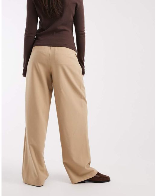 ASOS Natural Decon Tailored Wide Leg Deconstructed Contrast Waistband Trousers