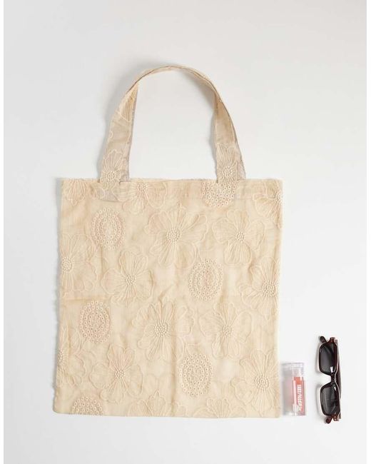 ASOS Natural Sheer Floral Embroidered Tote Bag