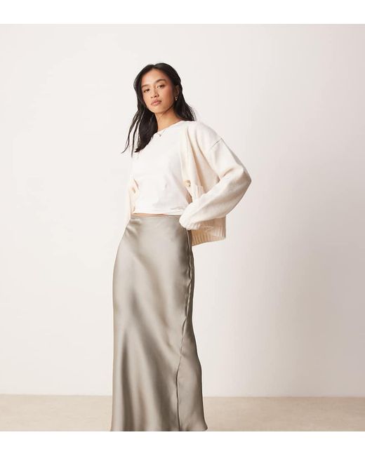 New Look Natural Satin Midi Bias Skirt