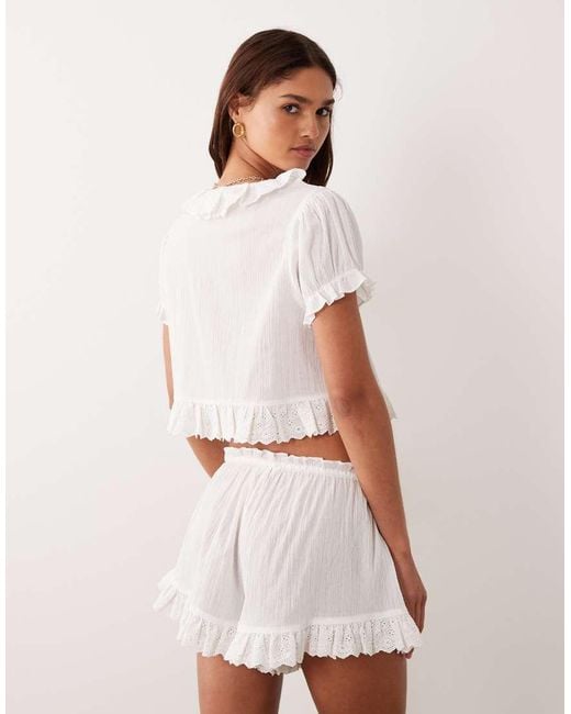 Miss Selfridge White Beach Frill Hem Detail Shorts