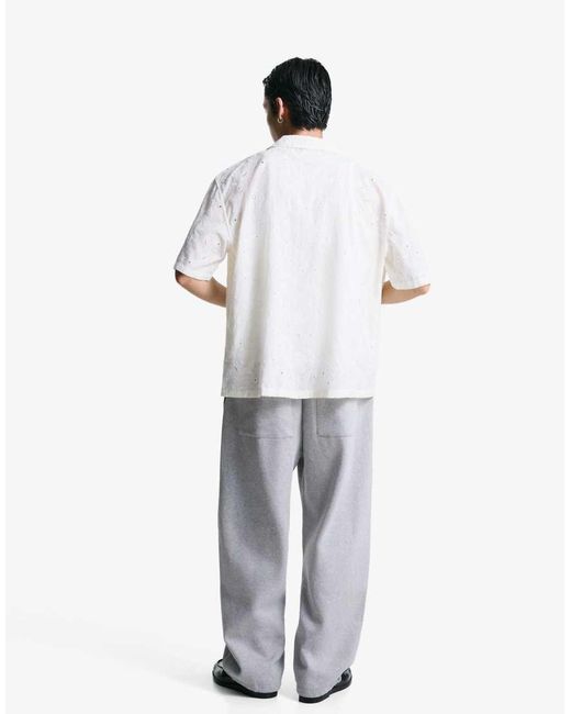 Bershka Overhemd Met Korte Mouwen En Geborduurde Bloemetjes in het White voor heren