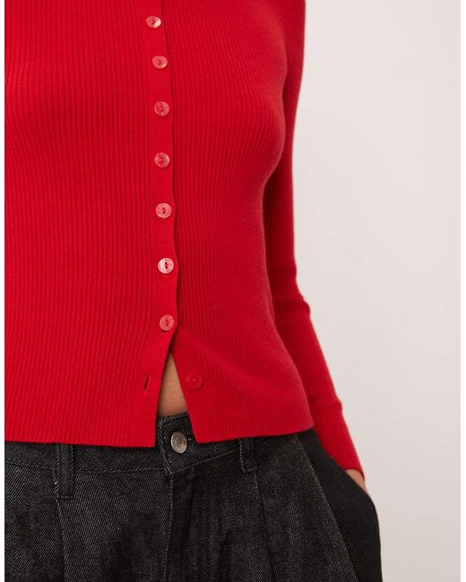 Abercrombie & Fitch Red Button Through Off Shoulder Top