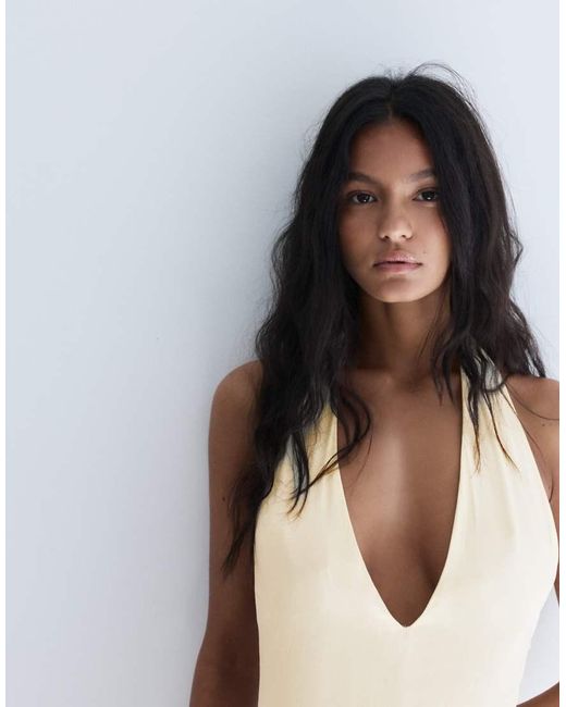 Pull&Bear White Long Halter Prom Dress With Open Back
