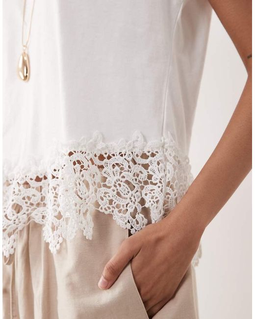 Mango Natural 100% Cotton Embroidered Hem T-Shirt