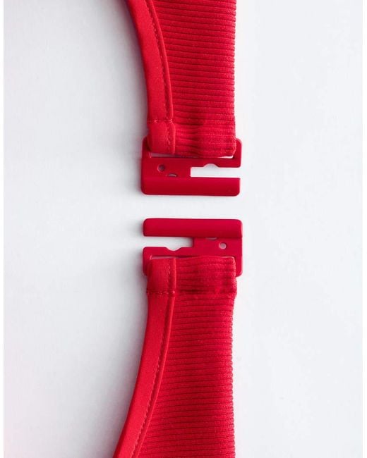 & Other Stories Red Mix And Match Crinkle Bandeau Bikini Top With Knot Detail