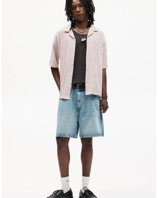 Camicia A Maniche Corte Rossa A Quadri di Pull&Bear in Black da Uomo