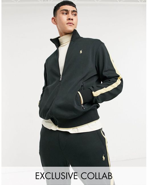 Polo Ralph Lauren Black X Asos Exclusive Collab Zip Thru Track Jacket With Gold Tipping And Logo for men