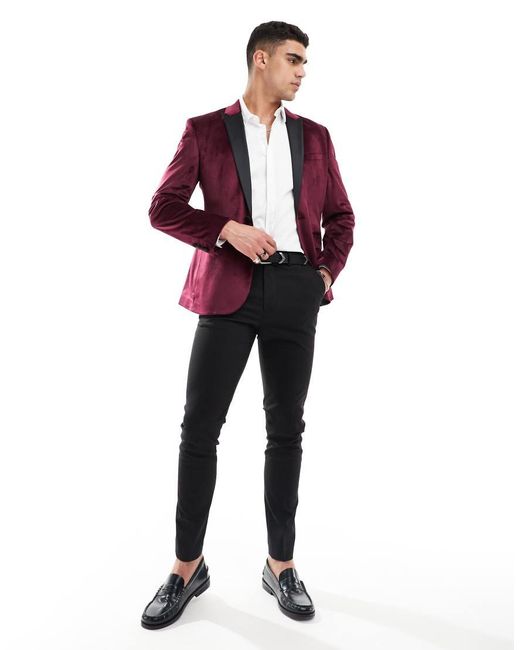 ASOS Red Skinny Velvet Tuxedo Blazer for men