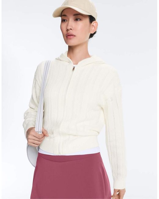 Oysho White Openwork Knit Hooded Jacket