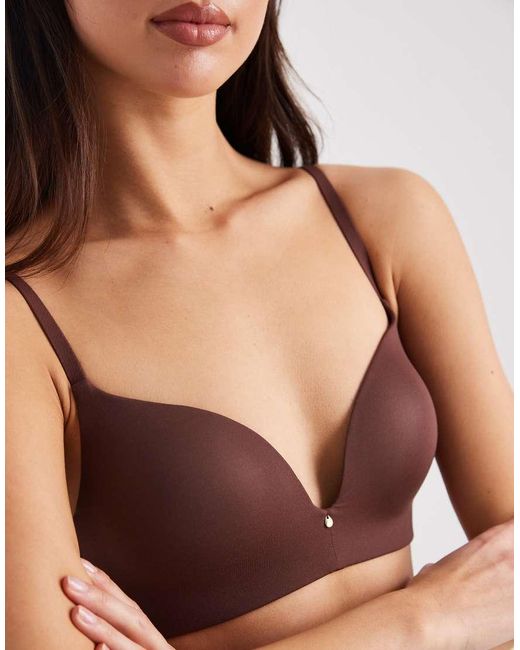 ASOS Brown Moulded Non Wired Padded Bra With Charm Detail And Embossed Straps