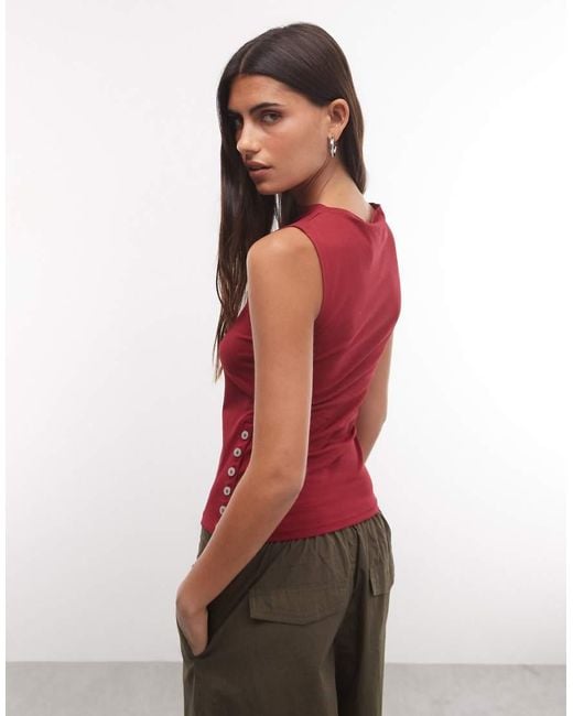 Weekday Red Tank Top With Side Button Detail