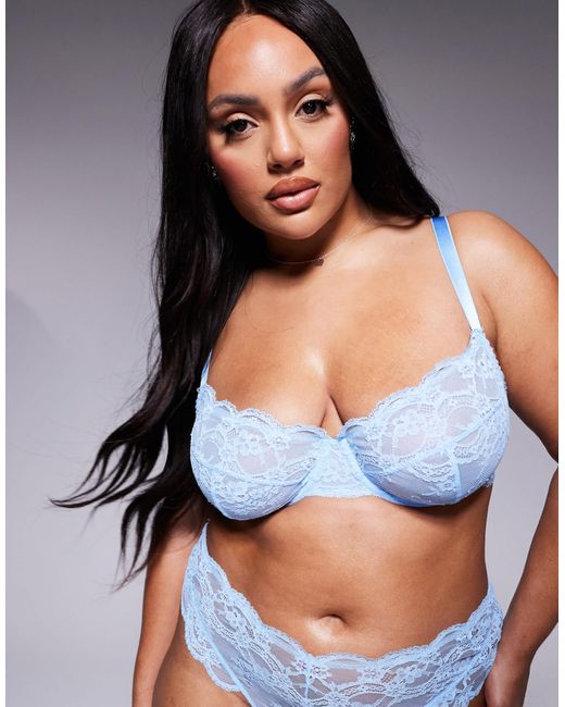 ASOS Blue Asos Design Curve Lola Lace Underwired Bra