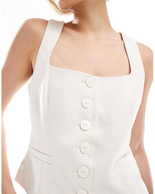 Pimkie White Linen Blend Tailored Square Neck Button Through Waistcoat