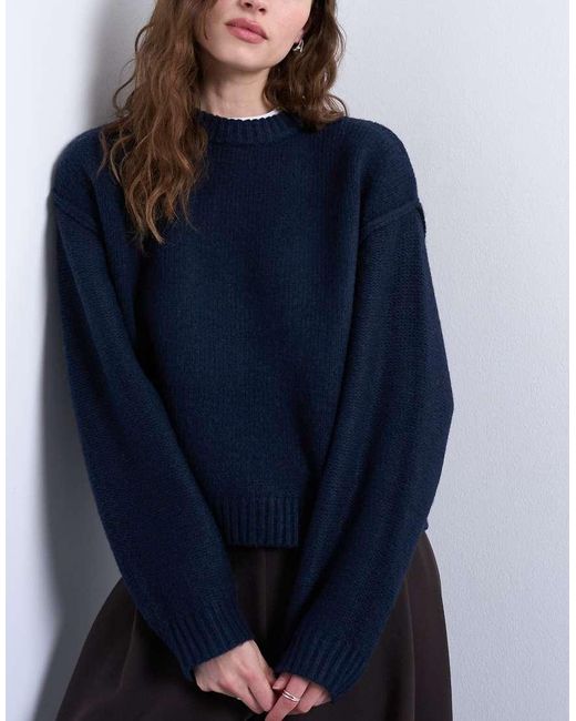 TOPSHOP Blue Knit Boxy Wide Sleeve Mid Crew Sweater