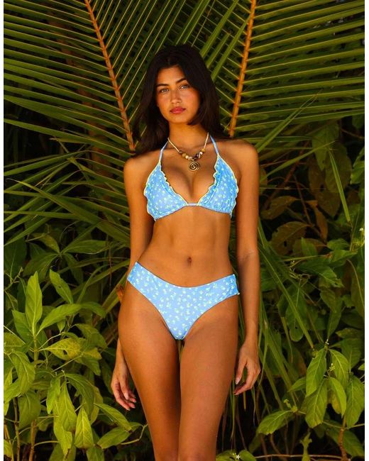 Kulani Kinis Blue Lemon Bloom Lettuce Edge Triangle Bikini Top