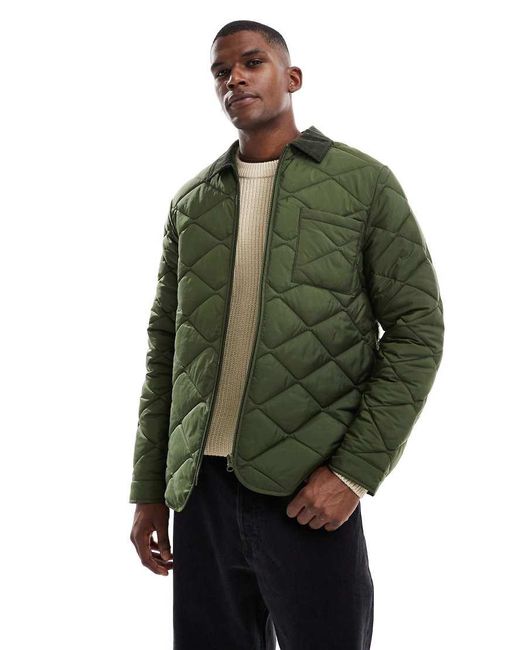 New Look Green Cord Collar Quilted Jacket for men
