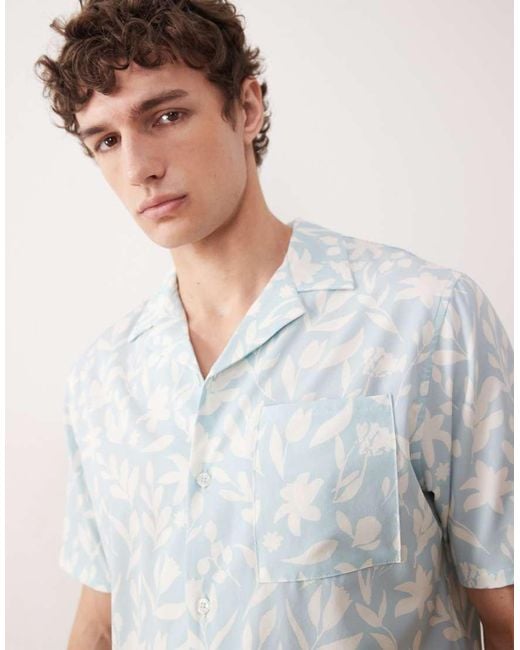Free Society White Leaf Print Short Sleeve Beach Shirt for men