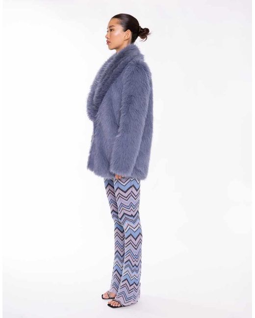 Collective The Label Blue Shawl Collar Faux Fur Coat