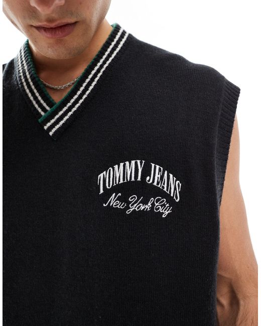 Tommy Hilfiger Black Relaxed Varsity Logo Knitted Vest