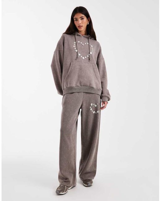 Daisy Street Gray Button Heart Wide Leg Joggers