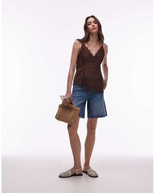TOPSHOP Blue Lace Asymmetric Hem Cami