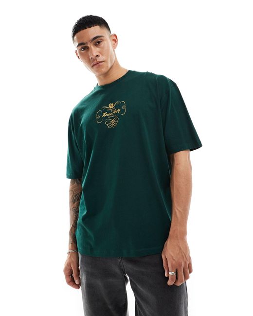 T-shirt oversize scuro con scritta sul petto di ASOS in Green da Uomo