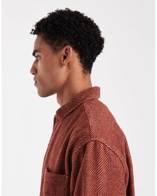 Chemise coupe carrée oversize en imitation laine à chevrons - rouille ASOS pour homme en coloris Red
