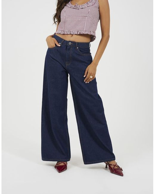Brave Soul Blue Mid Rise Wide Leg Jeans