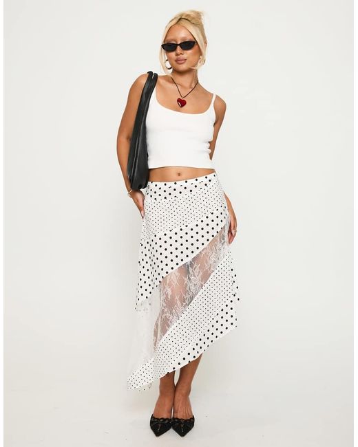 Princess Polly White Rennar Contrast Panel Asymmetric Hem Maxi Skirt