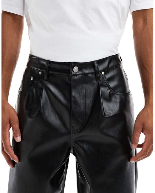 ASOS – weite hose aus kunstleder in Black für Herren