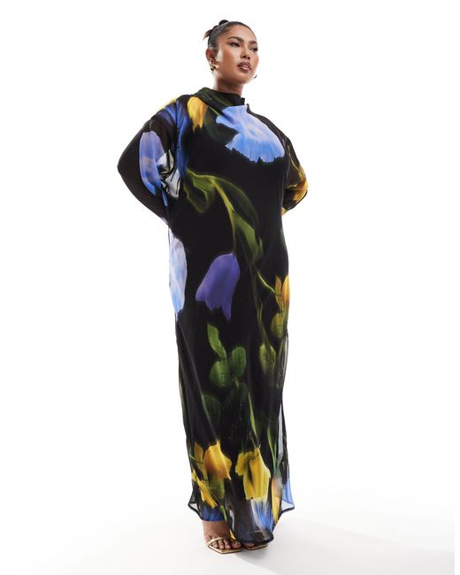ASOS Blue Asos Design Curve Chiffon Maxi Dress