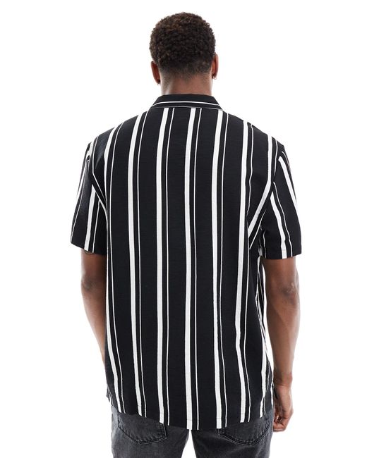 Bershka Black Crinkle Stripe Shirt for men