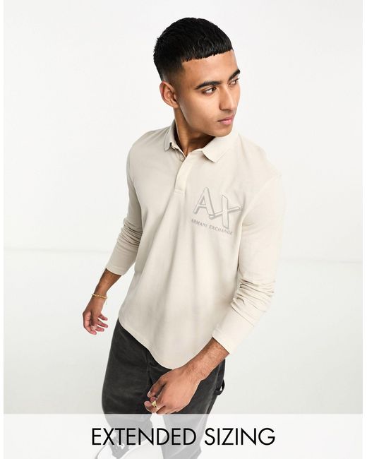 Armani Exchange Natural Chest Logo Long Sleeve Polo Shirt for men